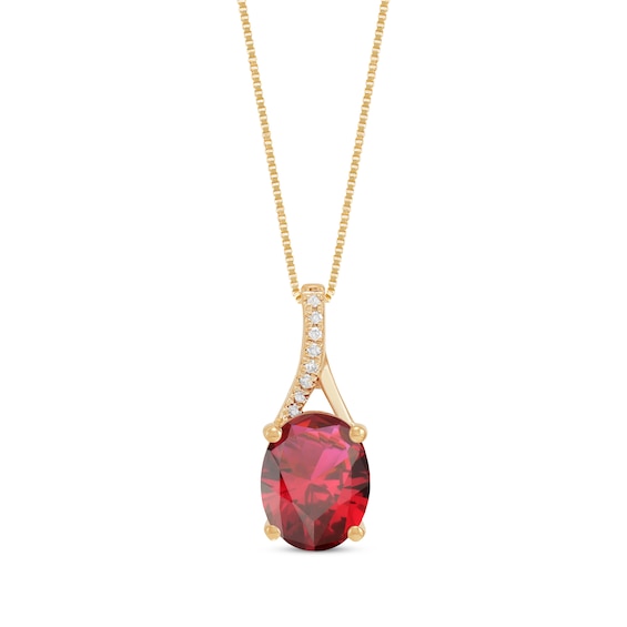 Oval-Cut Lab-Created Ruby & Diamond Accent Necklace 10K Yellow Gold 18"