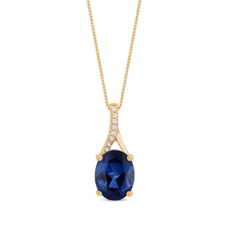 Main Image 1 of Oval-Cut Blue Lab-Created Sapphire & Diamond Accent Necklace 10K Yellow Gold 18"