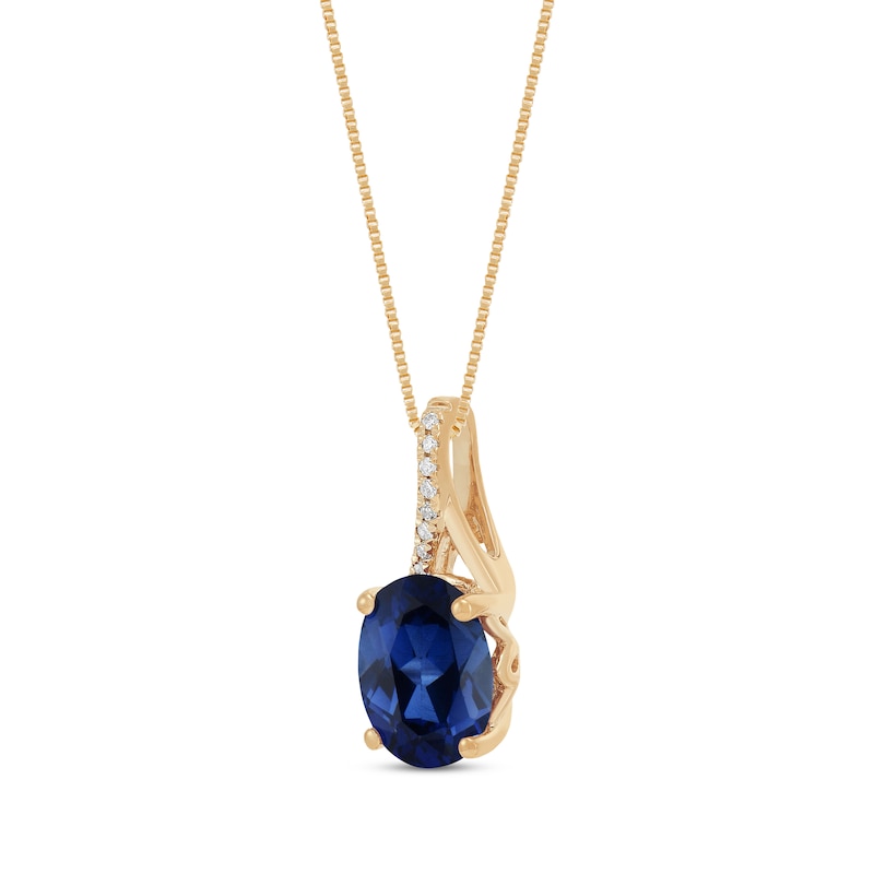Main Image 2 of Oval-Cut Blue Lab-Created Sapphire & Diamond Accent Necklace 10K Yellow Gold 18"
