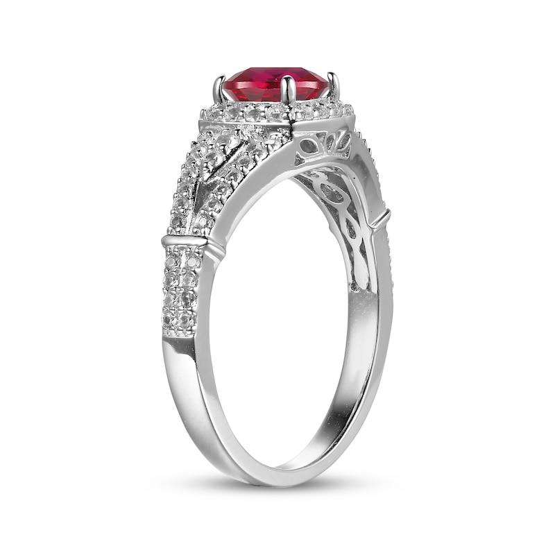 Main Image 2 of Cushion-Shaped Lab-Created Ruby & White Lab-Created Sapphire Ring Sterling Silver