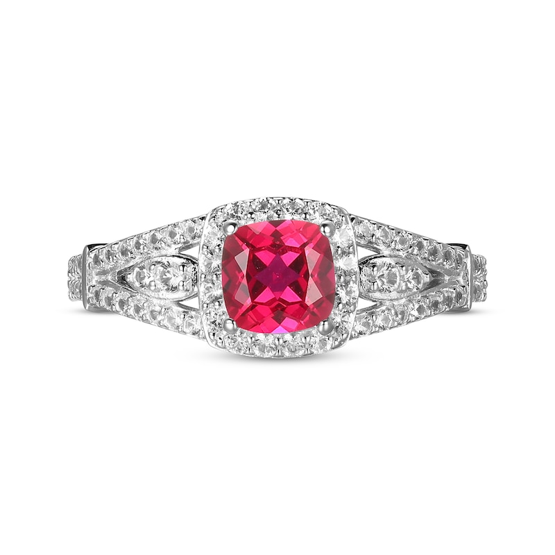 Main Image 3 of Cushion-Shaped Lab-Created Ruby & White Lab-Created Sapphire Ring Sterling Silver