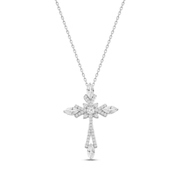 Marquise & Round-Cut White Lab-Created Sapphire Cross Necklace Sterling Silver 18"