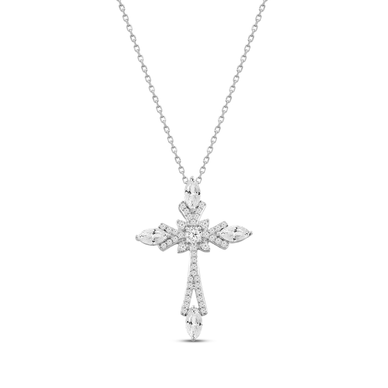 Main Image 1 of Marquise & Round-Cut White Lab-Created Sapphire Cross Necklace Sterling Silver 18"