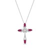 Thumbnail Image 1 of Marquise-Cut Lab-Created Ruby & Round-Cut White Lab-Created Sapphire Cross Necklace Sterling Silver 18"