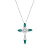 Thumbnail Image 1 of Marquise-Cut Lab-Created Emerald & Round-Cut White Lab-Created Sapphire Cross Necklace Sterling Silver 18"