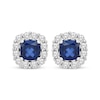 Thumbnail Image 0 of Cushion-Cut Blue Lab-Created Sapphire & White Lab-Created Sapphire Frame Earrings Sterling Silver
