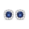Thumbnail Image 0 of Cushion-Cut Blue Lab-Created Sapphire & White Lab-Created Sapphire Frame Earrings Sterling Silver