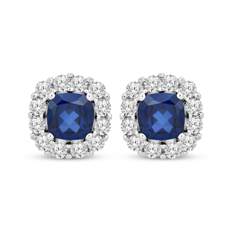Cushion-Cut Blue Lab-Created Sapphire & White Lab-Created Sapphire Frame Earrings Sterling Silver