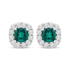 Thumbnail Image 1 of Cushion-Cut Lab-Created Emerald & White Lab-Created Sapphire Frame Earrings Sterling Silver