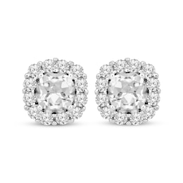 Cushion-Cut White Lab-Created Sapphire Frame Earrings Sterling Silver