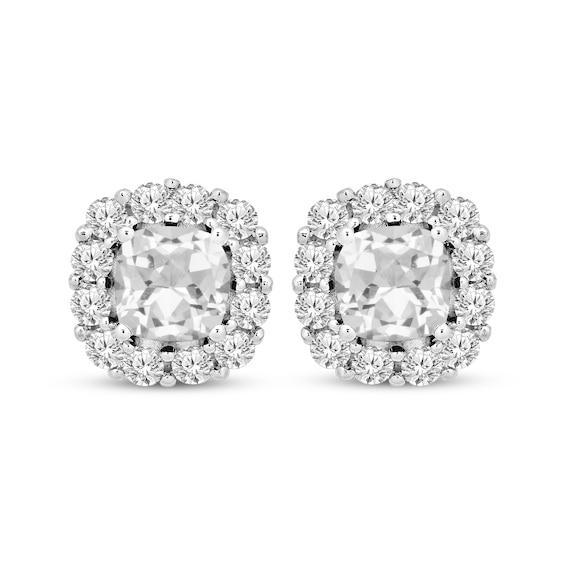 Cushion-Cut White Lab-Created Sapphire Frame Earrings Sterling Silver