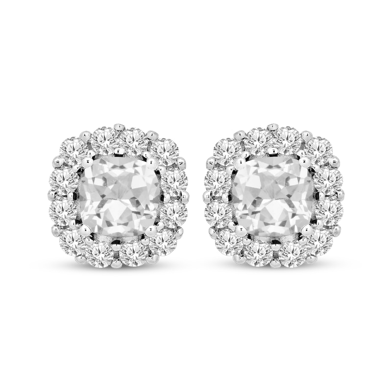 Main Image 1 of Cushion-Cut White Lab-Created Sapphire Frame Earrings Sterling Silver