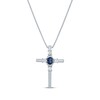 Thumbnail Image 1 of Oval-Cut Blue Lab-Created Sapphire & Round-Cut White Lab-Created Sapphire Cross Necklace Sterling Silver 18"