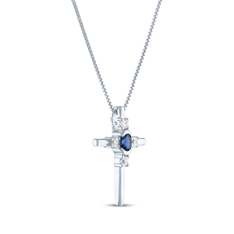 Main Image 2 of Oval-Cut Blue Lab-Created Sapphire & Round-Cut White Lab-Created Sapphire Cross Necklace Sterling Silver 18"