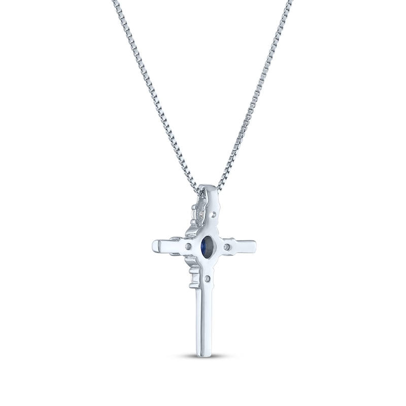 Main Image 3 of Oval-Cut Blue Lab-Created Sapphire & Round-Cut White Lab-Created Sapphire Cross Necklace Sterling Silver 18"