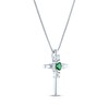 Thumbnail Image 2 of Oval-Cut Lab-Created Emerald & Round-Cut White Lab-Created Sapphire Cross Necklace Sterling Silver 18"