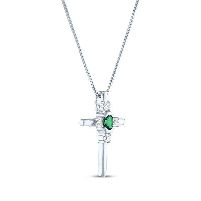 Main Image 2 of Oval-Cut Lab-Created Emerald & Round-Cut White Lab-Created Sapphire Cross Necklace Sterling Silver 18"