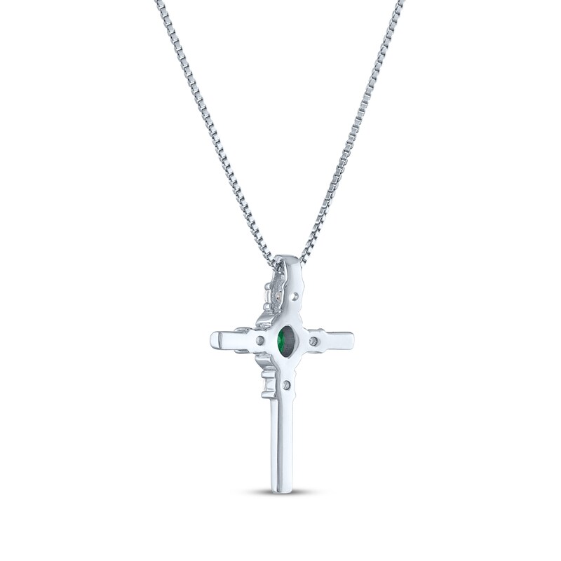 Main Image 3 of Oval-Cut Lab-Created Emerald & Round-Cut White Lab-Created Sapphire Cross Necklace Sterling Silver 18"
