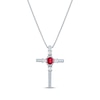 Thumbnail Image 1 of Oval-Cut Lab-Created Ruby & Round-Cut White Lab-Created Sapphire Cross Necklace Sterling Silver 18"