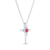 Thumbnail Image 2 of Oval-Cut Lab-Created Ruby & Round-Cut White Lab-Created Sapphire Cross Necklace Sterling Silver 18"