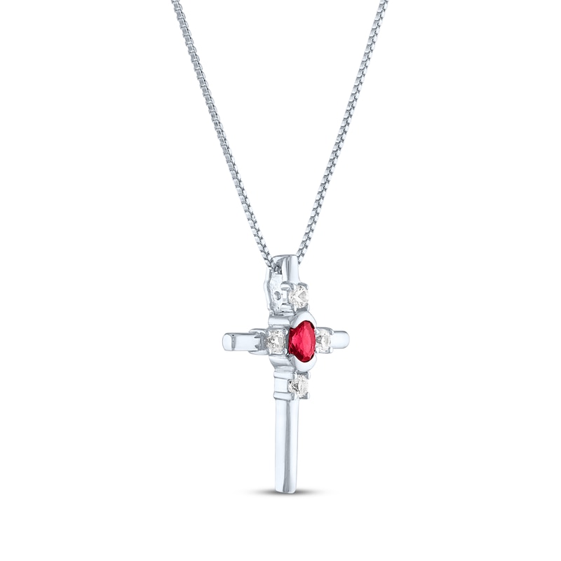 Main Image 2 of Oval-Cut Lab-Created Ruby & Round-Cut White Lab-Created Sapphire Cross Necklace Sterling Silver 18"