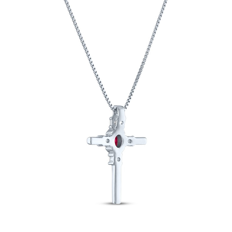 Main Image 3 of Oval-Cut Lab-Created Ruby & Round-Cut White Lab-Created Sapphire Cross Necklace Sterling Silver 18"