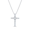 Thumbnail Image 1 of Oval Round-Cut White Lab-Created Sapphire Cross Necklace Sterling Silver 18"