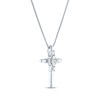 Thumbnail Image 2 of Oval Round-Cut White Lab-Created Sapphire Cross Necklace Sterling Silver 18"