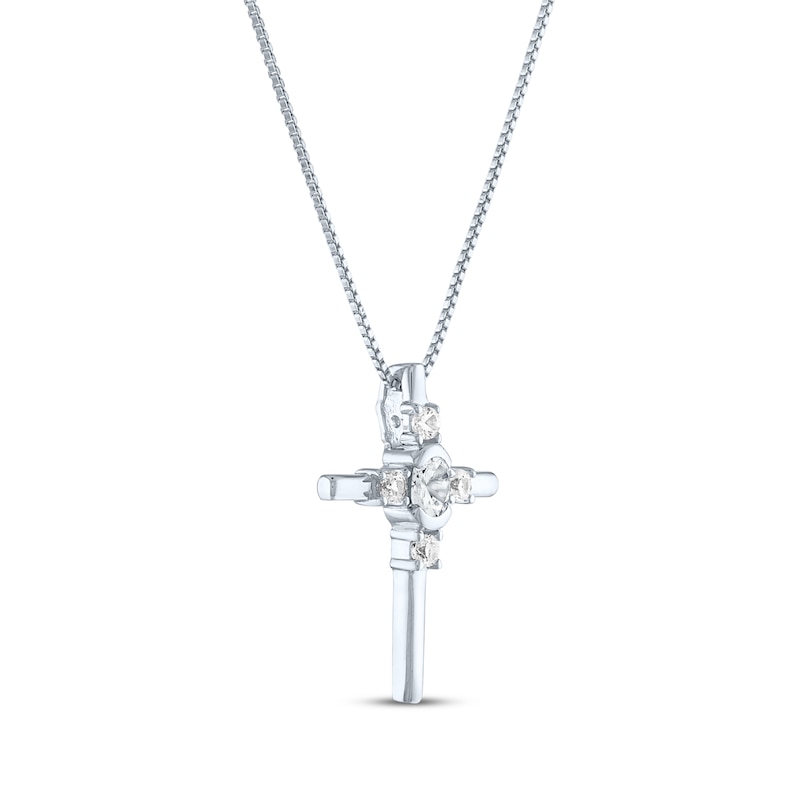 Main Image 2 of Oval Round-Cut White Lab-Created Sapphire Cross Necklace Sterling Silver 18"