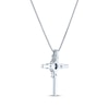 Thumbnail Image 3 of Oval Round-Cut White Lab-Created Sapphire Cross Necklace Sterling Silver 18"