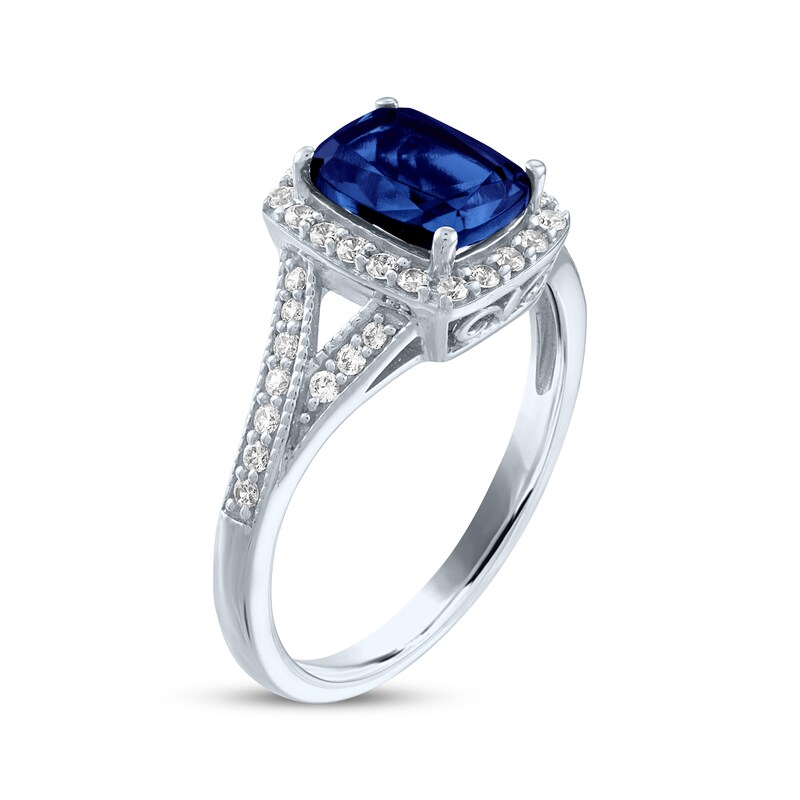 Main Image 2 of Cushion-Cut Blue Lab-Created Sapphire & White Lab-Created Sapphire Ring Sterling Silver
