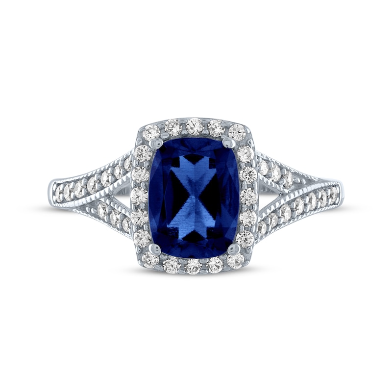 Main Image 3 of Cushion-Cut Blue Lab-Created Sapphire & White Lab-Created Sapphire Ring Sterling Silver