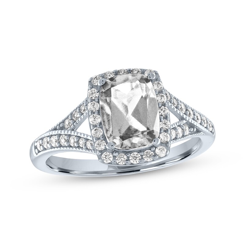Cushion-Cut White Lab-Created Sapphire Ring Sterling Silver