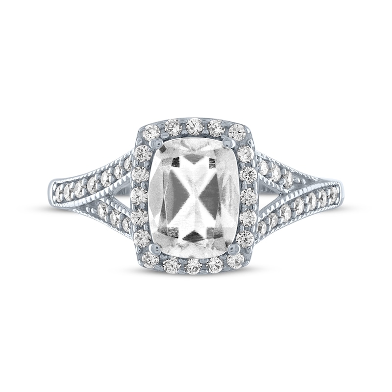 Cushion-Cut White Lab-Created Sapphire Ring Sterling Silver