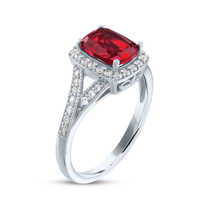 Cushion-Cut Lab-Created Ruby & White Lab-Created Sapphire Ring Sterling Silver
