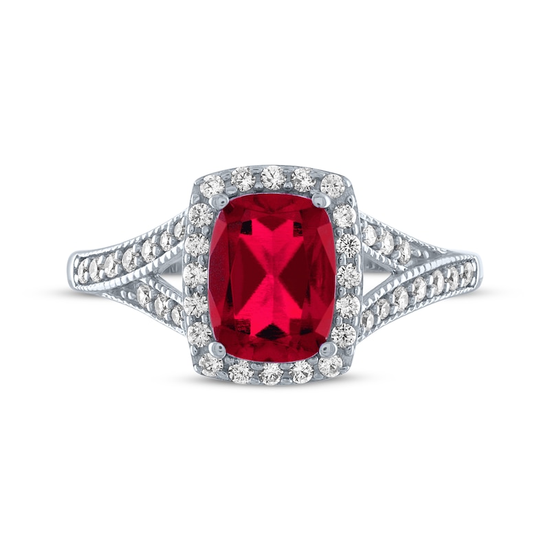 Cushion-Cut Lab-Created Ruby & White Lab-Created Sapphire Ring Sterling Silver