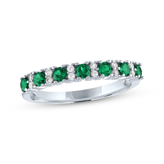 Lab-Created Emerald & White Lab-Created Sapphire Stackable Ring Sterling Silver