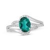 Thumbnail Image 0 of Oval-Cut Lab-Created Emerald & White Lab-Created Sapphire Bypass Ring Sterling Silver