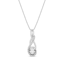Oval-Cut White Lab-Created Sapphire Twist Drop Necklace Sterling Silver 18&quot;