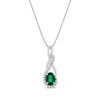 Thumbnail Image 1 of Oval-Cut Lab-Created Emerald & White Lab-Created Sapphire Twist Drop Necklace Sterling Silver 18"