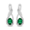 Thumbnail Image 2 of Oval-Cut Lab-Created Emerald & White Lab-Created Sapphire Twist Drop Earrings Sterling Silver