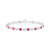 Thumbnail Image 1 of Lab-Created Ruby & White Lab-Created Sapphire Milgrain Frame Sterling Silver 7.5"