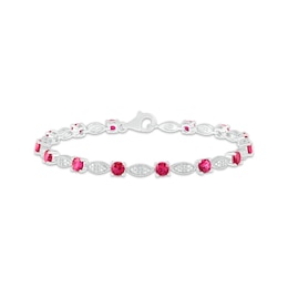 Lab-Created Ruby & White Lab-Created Sapphire Milgrain Frame Sterling Silver 7.5&quot;