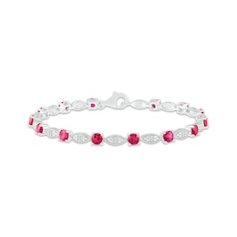 Lab-Created Ruby & White Lab-Created Sapphire Milgrain Frame Sterling Silver 7.5"