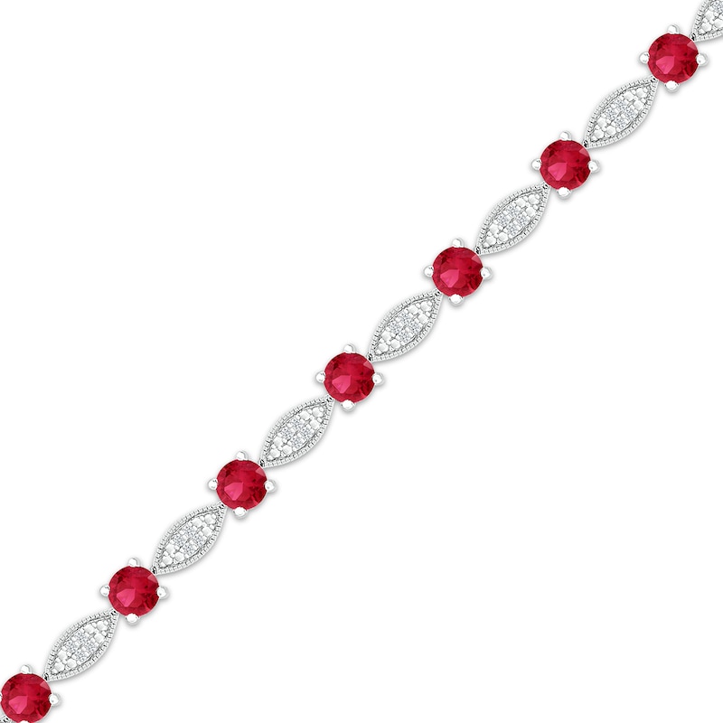 Main Image 2 of Lab-Created Ruby & White Lab-Created Sapphire Milgrain Frame Sterling Silver 7.5"