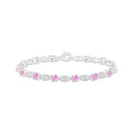 Pink & White Lab-Created Sapphire Milgrain Frame Bracelet Sterling Silver 7.5&quot;
