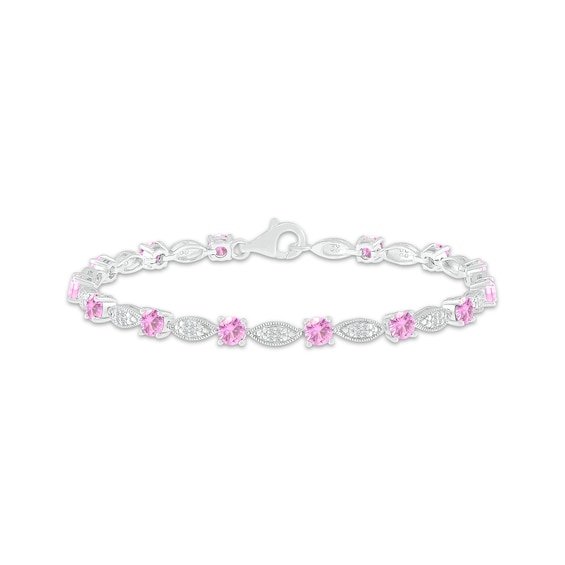 Pink & White Lab-Created Sapphire Milgrain Frame Bracelet Sterling Silver 7.5"