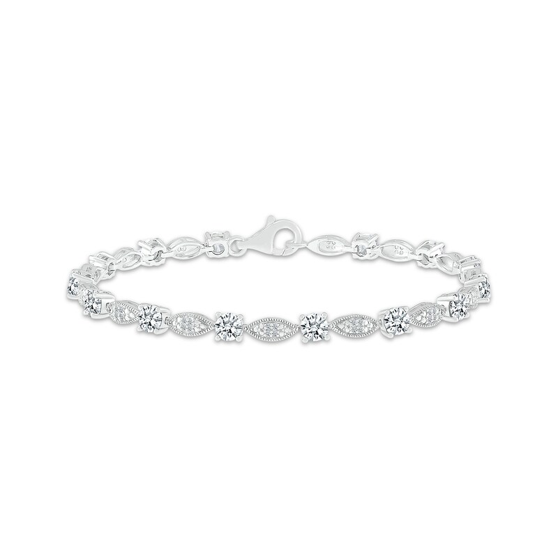 Main Image 1 of White Lab-Created Sapphire Milgrain Frame Bracelet Sterling Silver 7.5"
