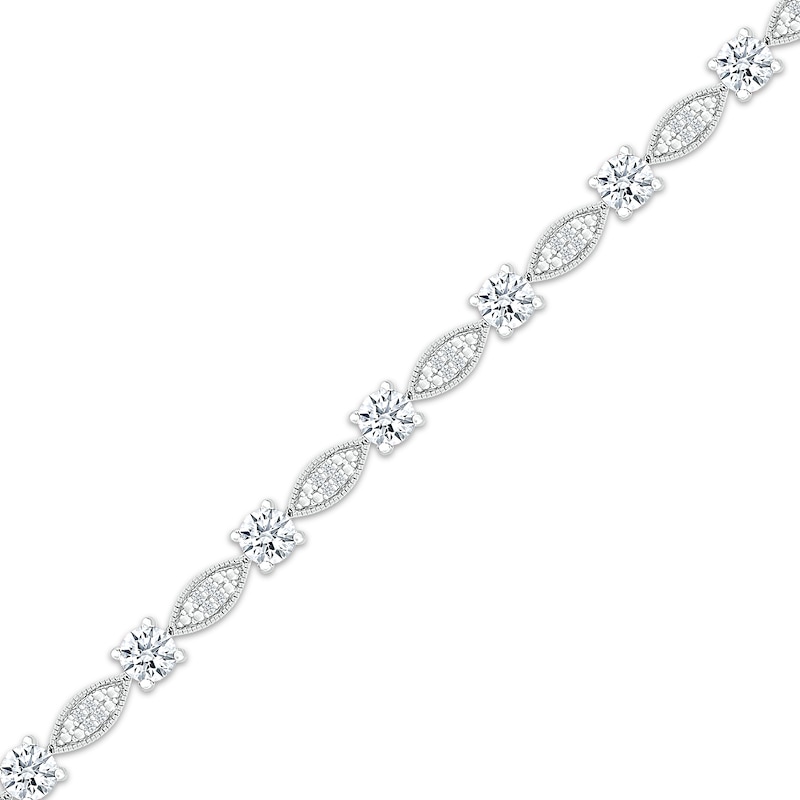 Main Image 2 of White Lab-Created Sapphire Milgrain Frame Bracelet Sterling Silver 7.5"
