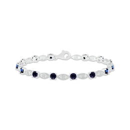 Blue & White Lab-Created Sapphire Milgrain Frame Bracelet Sterling Silver 7.5&quot;